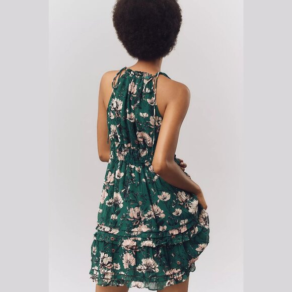 NEW The Somerset - Size L, Halter Floral Mini Dress, Dark Green by Anthropologie - Picture 2 of 4